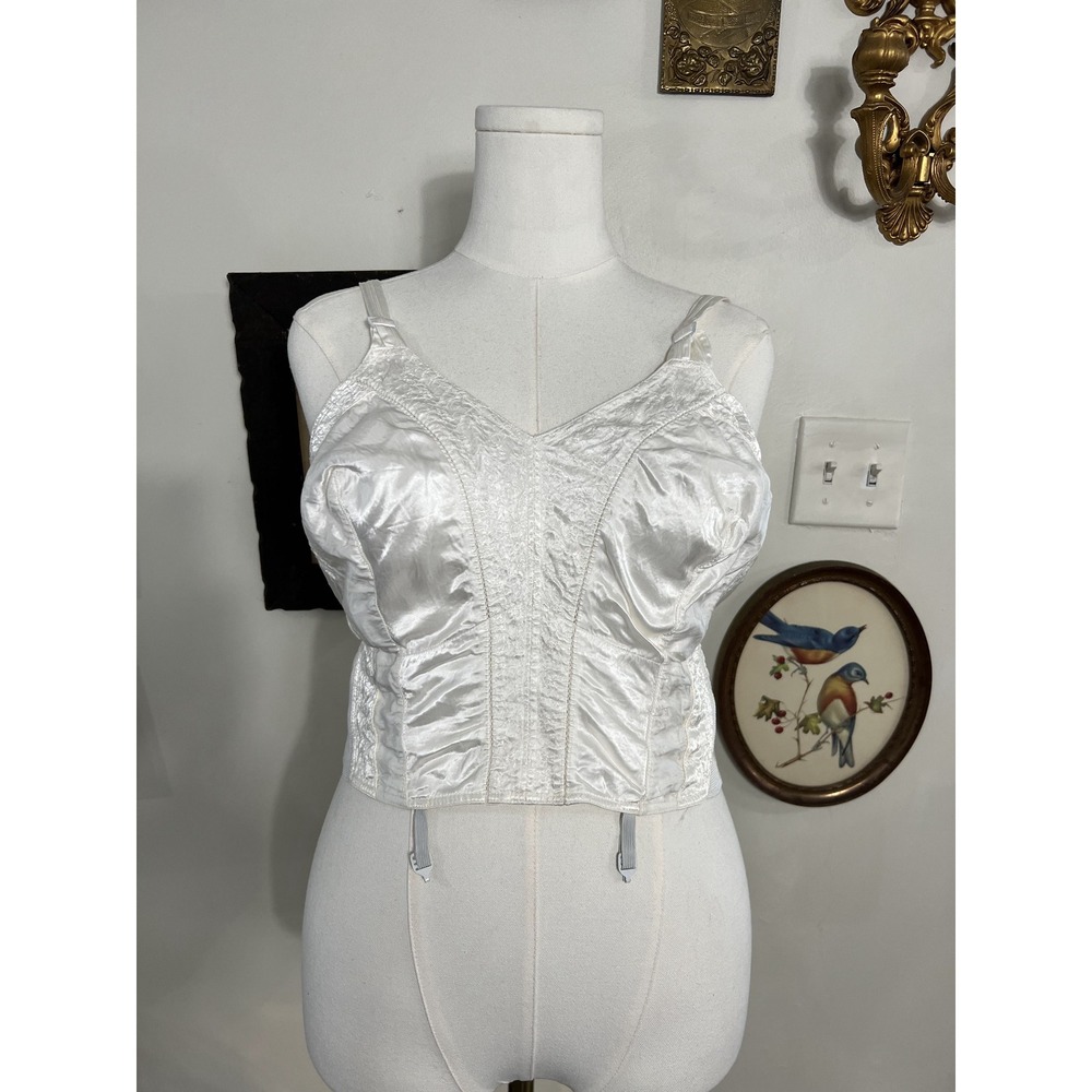 Vintage Bestform Antique White Liquid Satin Longline Bra Corset Size 42